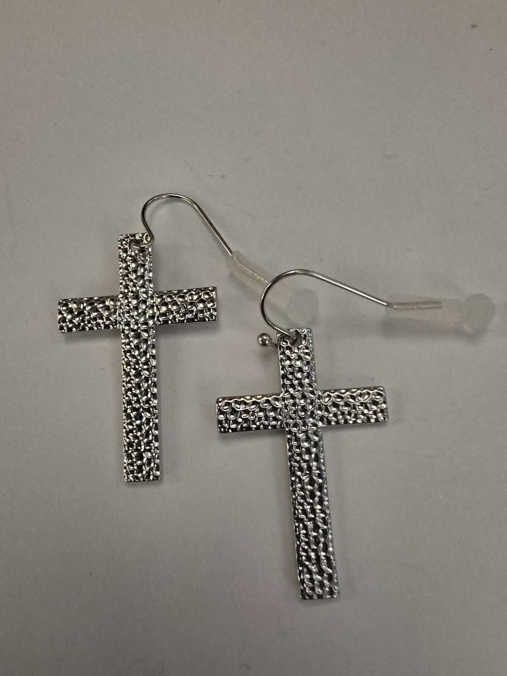 Textured Silver Cross Dangle Earrings